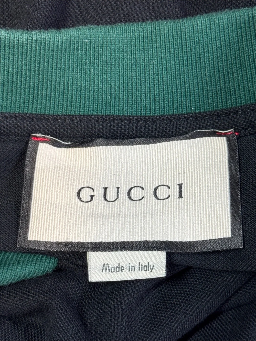 Gucci Black Polo with Green & Red Stripe Collar